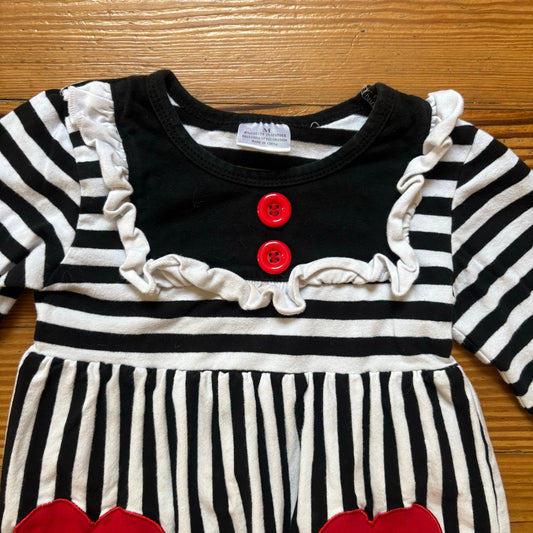 Black white striped red heart long sleeve ruffle toddler short SIZE 3T