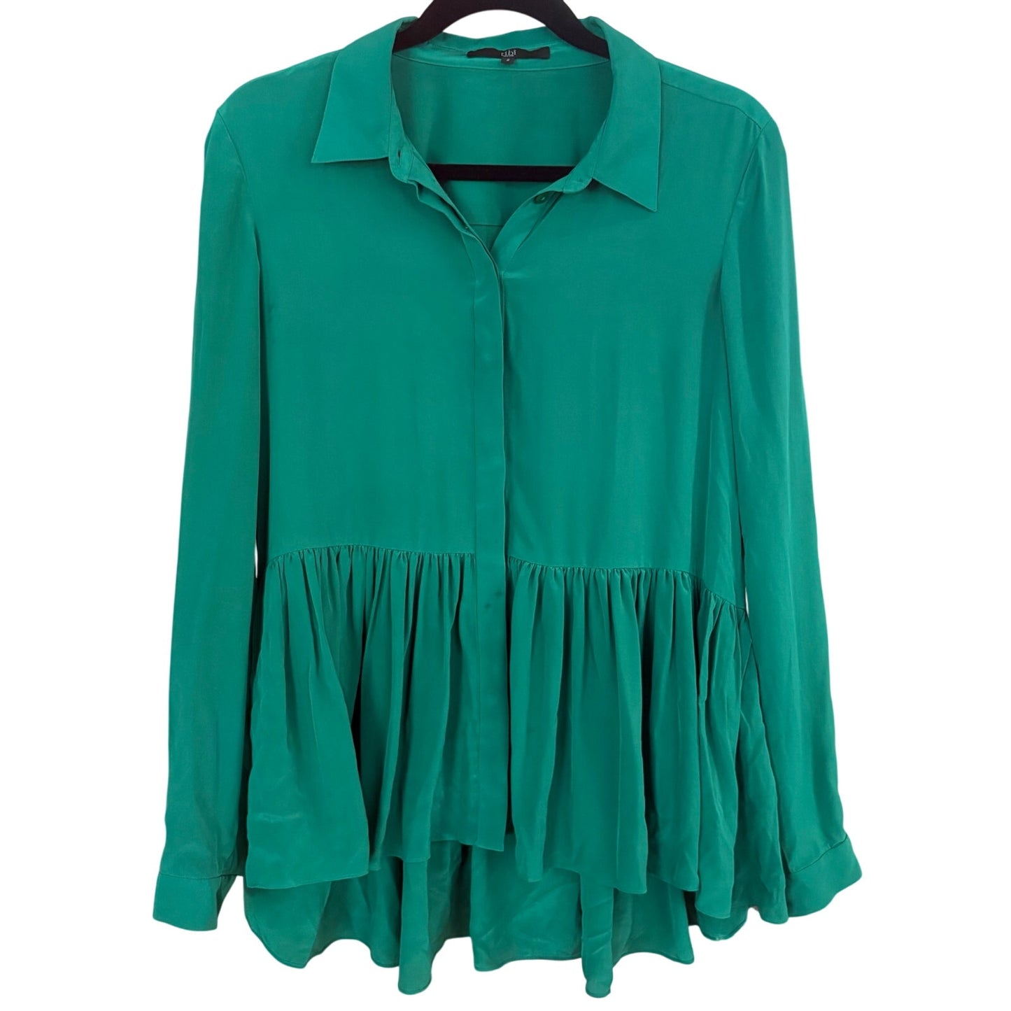 Tibi green silk long sleeve button up peplum ruffle bottom blouse SIZE 2