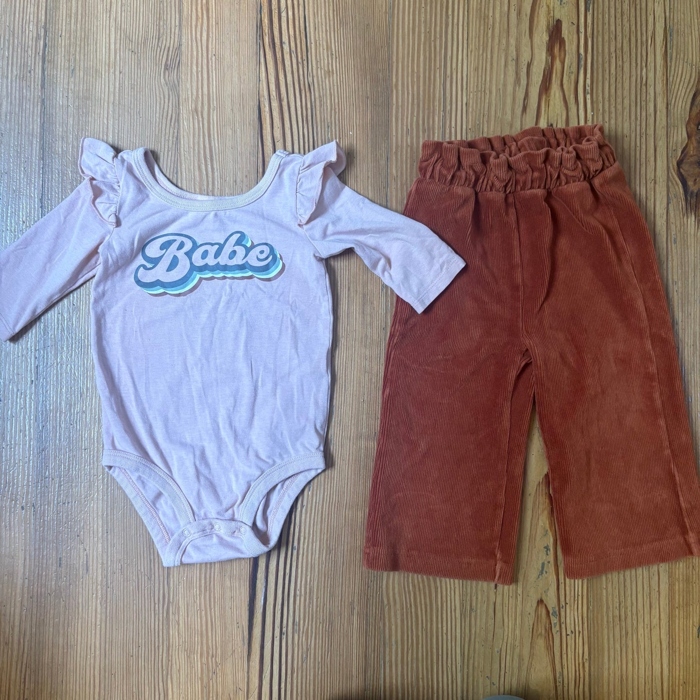 PL Baby long sleeve Babe bodysuit brown corduroy wide leg pant set SIZE 18M