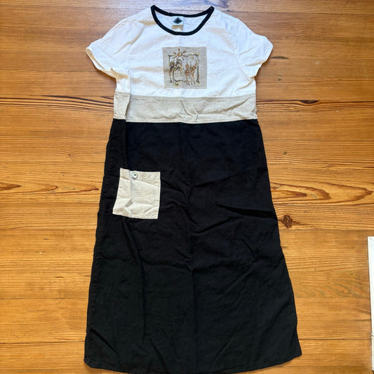 California Concepts vintage neutral linen short sleeve giraffe maxi dress SIZE M