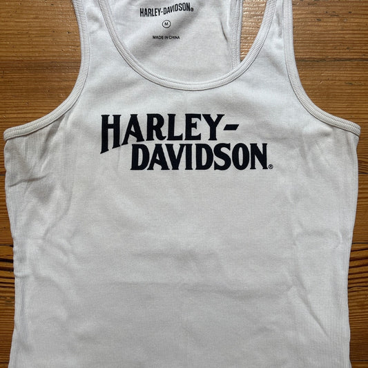 Harley Davidson ivory ribbed black lettering tank top SIZE S