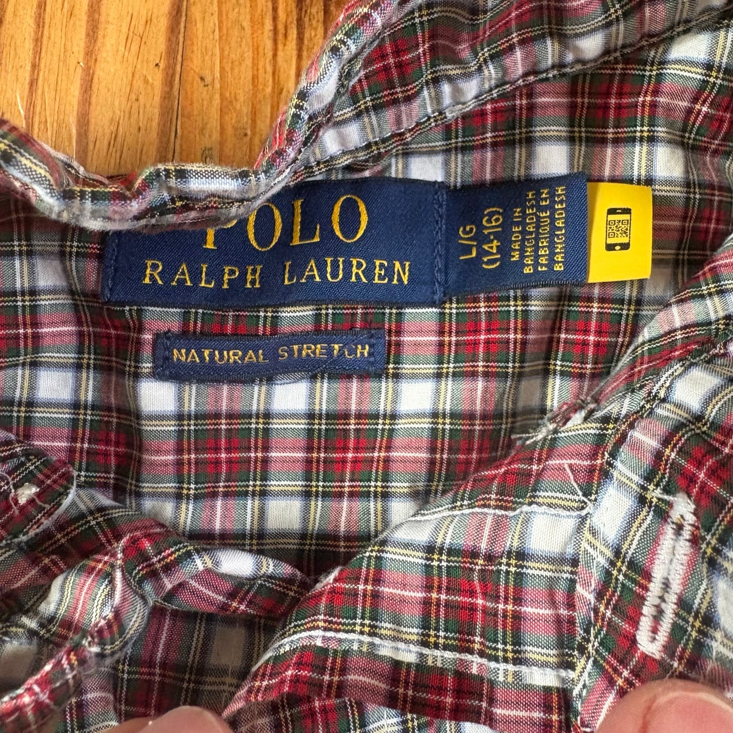 Polo Ralph Lauren red white plaid long sleeve button up boys shirt SIZE L