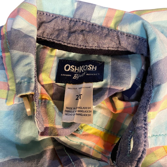 OshKosh B'gosh blue pastel plaid long sleeve button up shirt SIZE 2T