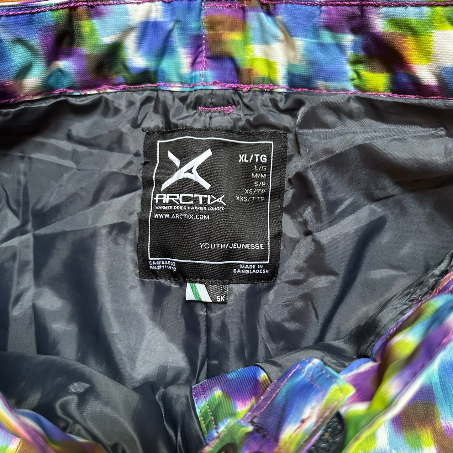 Arctix white purple blue multicolor youth snow pants SIZE XL