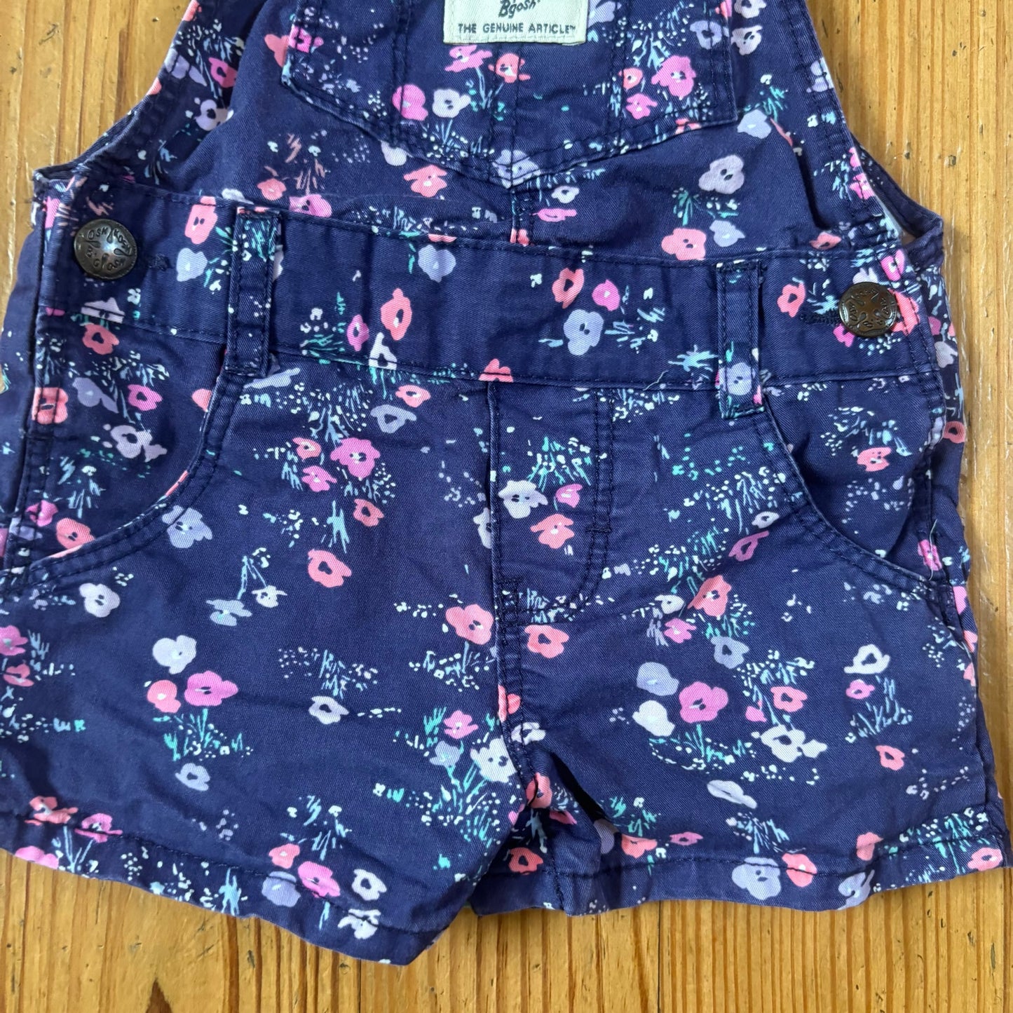 OshKosh B'gosh 90s blue pink floral baby overall shorts SIZE 9M