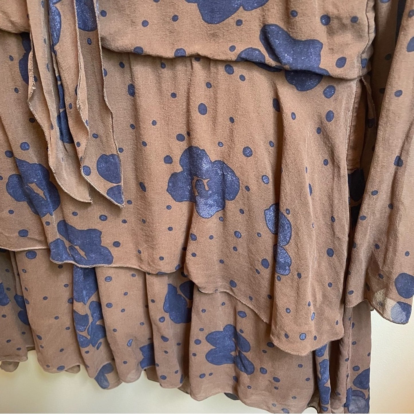 See by Chloe brown navy floral print tie neckline dress SIZE 36, 2-4
