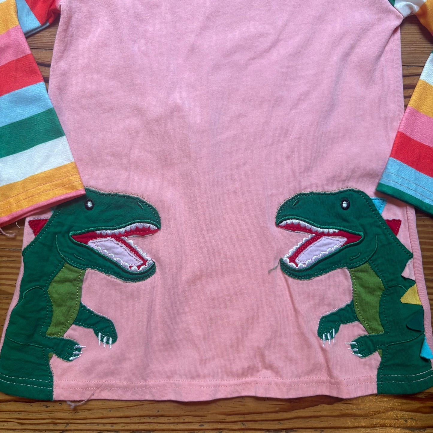 Shein pink colorful striped long sleeve dinosaur girls dress SIZE 4T