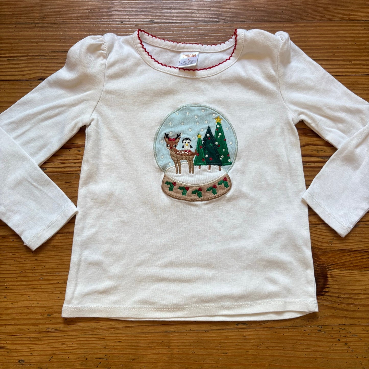 Gymboree white holiday Christmas snow globe animals long sleeve shirt SIZE 4T