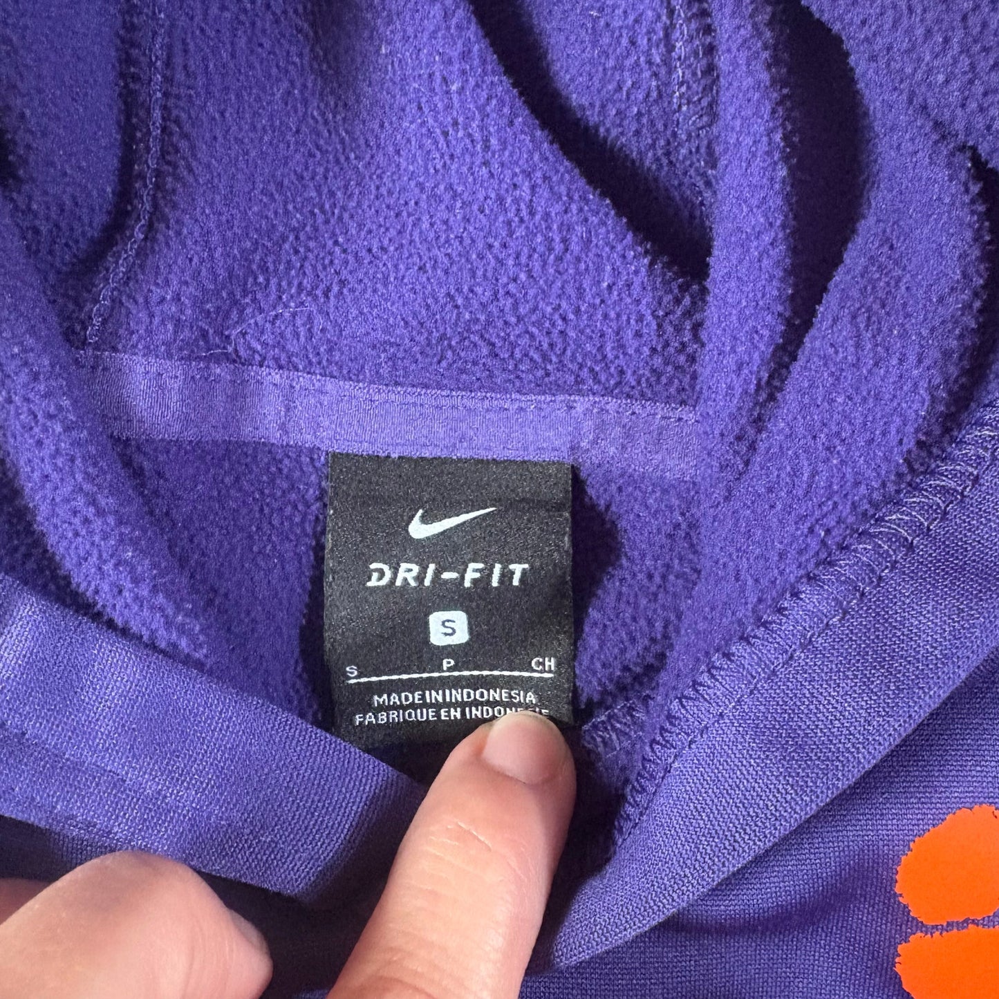 Nike Dri Fit Clemson Tigers purple performance kids hoodie sweatshirt SIZE S