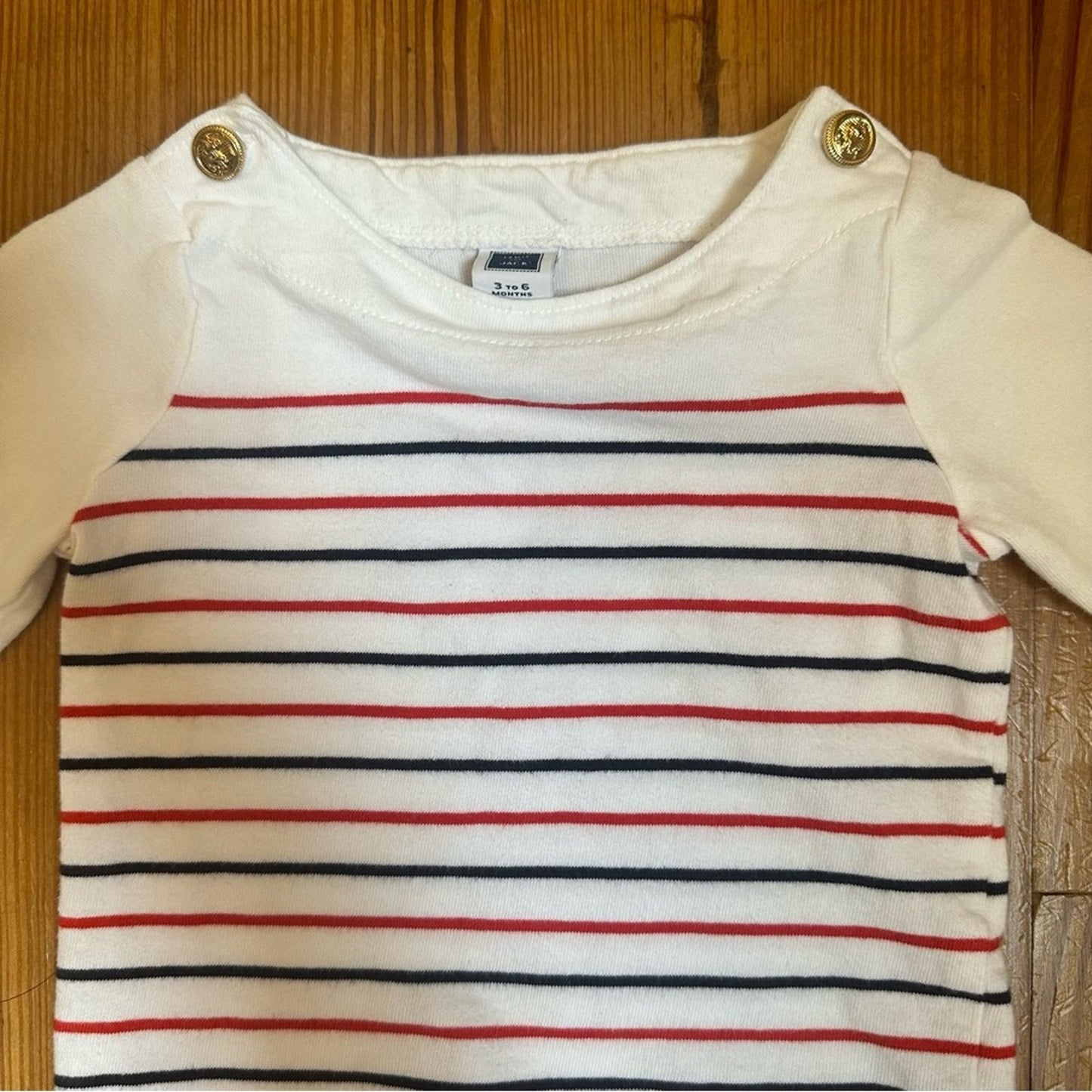 Janie and Jack red blue striped 3/4 sleeve nautical button shirt SIZE 3/6M