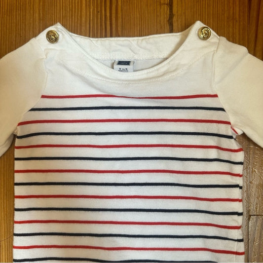 Janie and Jack red blue striped 3/4 sleeve nautical button shirt SIZE 3/6M