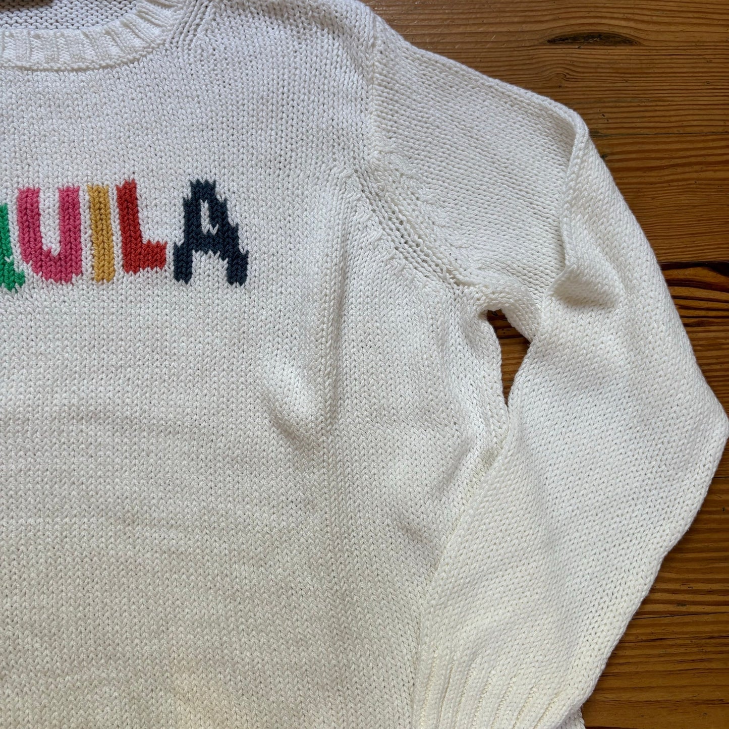 Wooden Ships white colorful tequila loose knit crew cropped sweater SIZE M