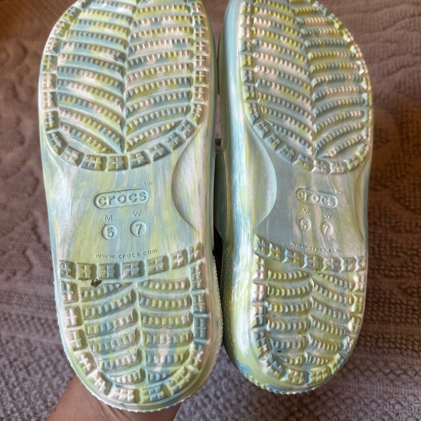 Crocs teal mint green marbled double strap slide sandals SIZE W7, M5