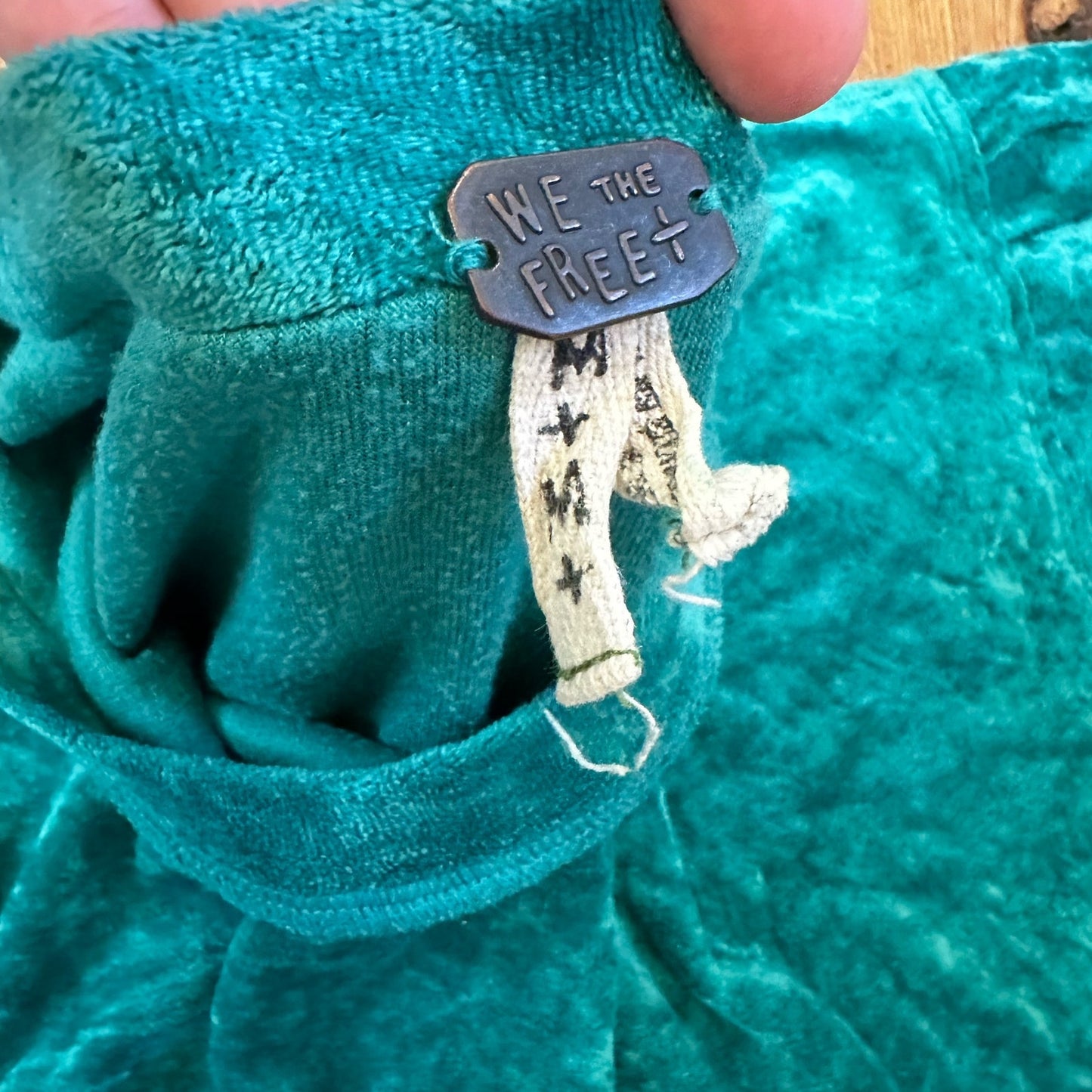 We the Free green crushed velvet oversized long sleeve shirt SIZE M