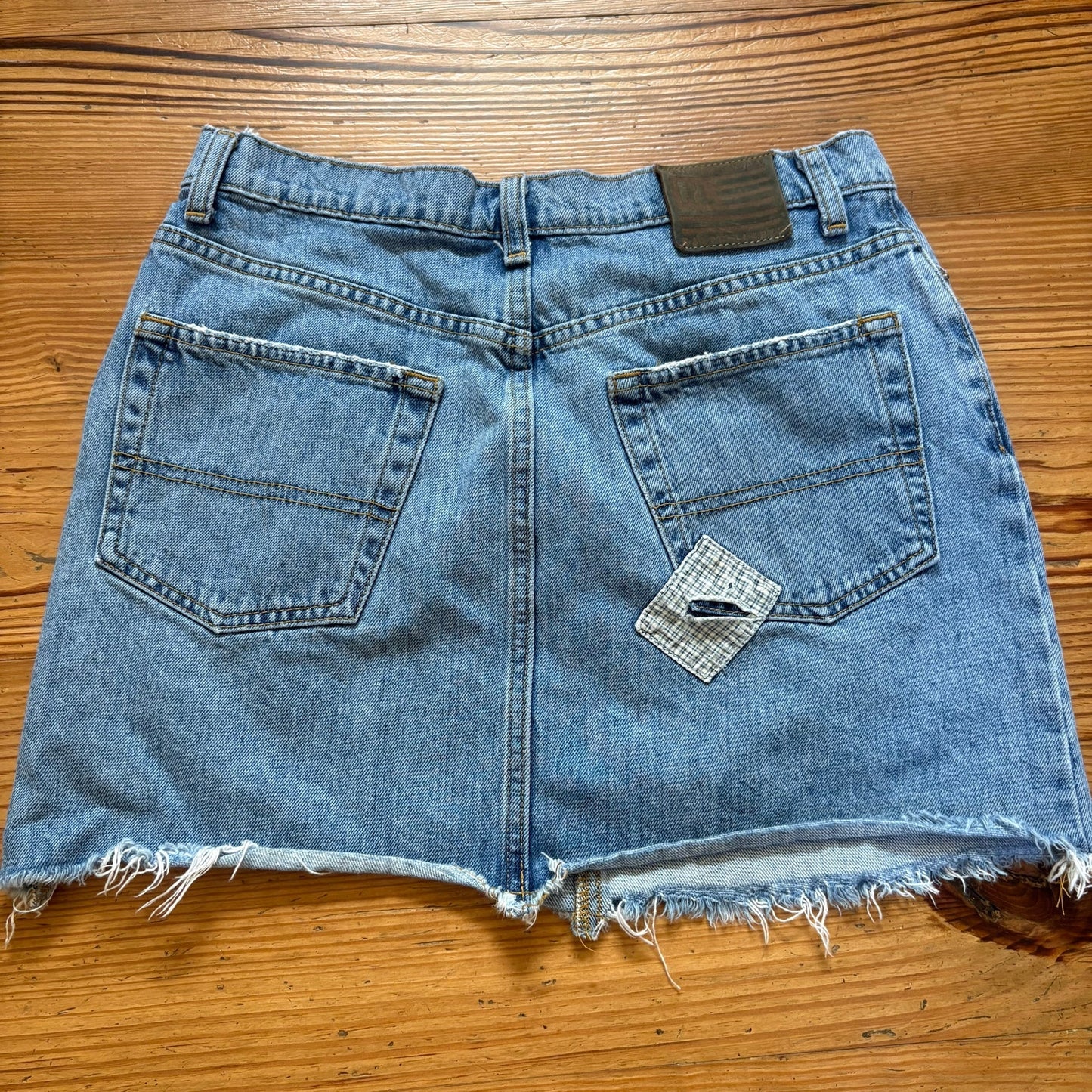 Polo Ralph Lauren 90s blue denim patch jean cutoff mini skirt SIZE 8