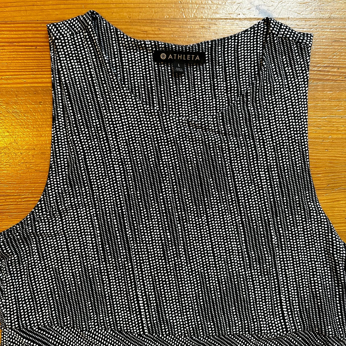 Athleta black white pattern sleeveless midi dress SIZE L