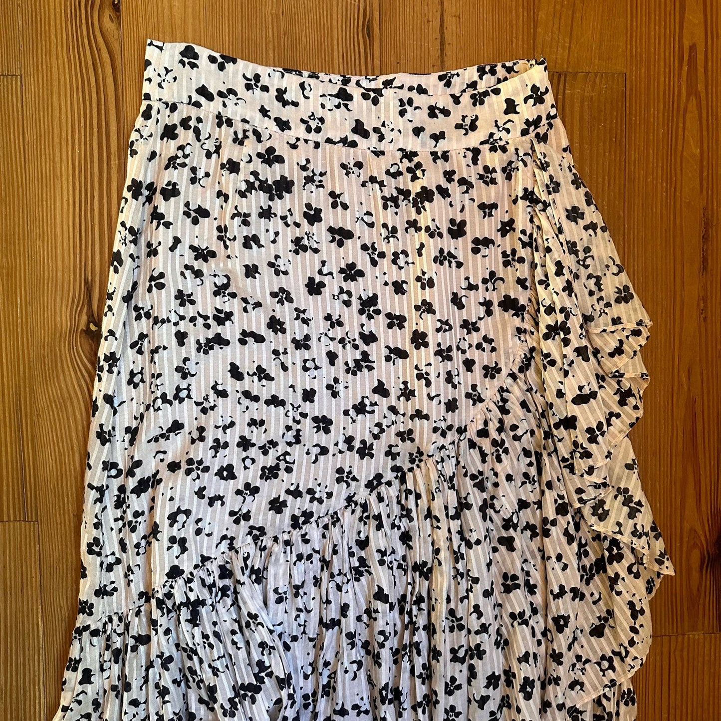 Ulla Johnson silk set ruffled black white floral pleated skirt and blouse SIZE 2