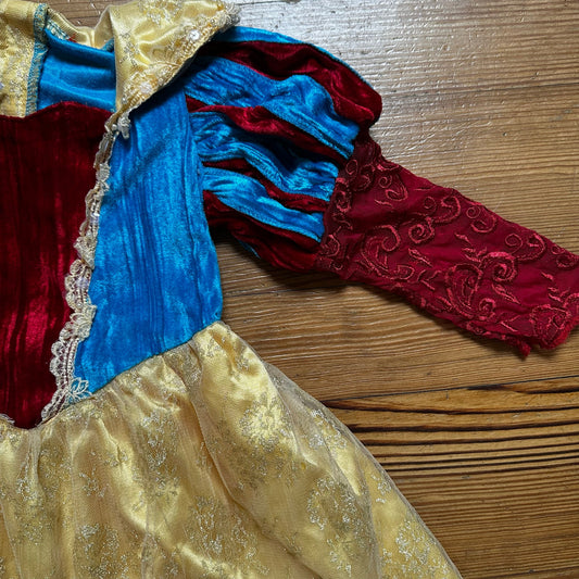 Princess Paradise Snow White blue velvet yellow tulle long sleeve dress SIZE 4