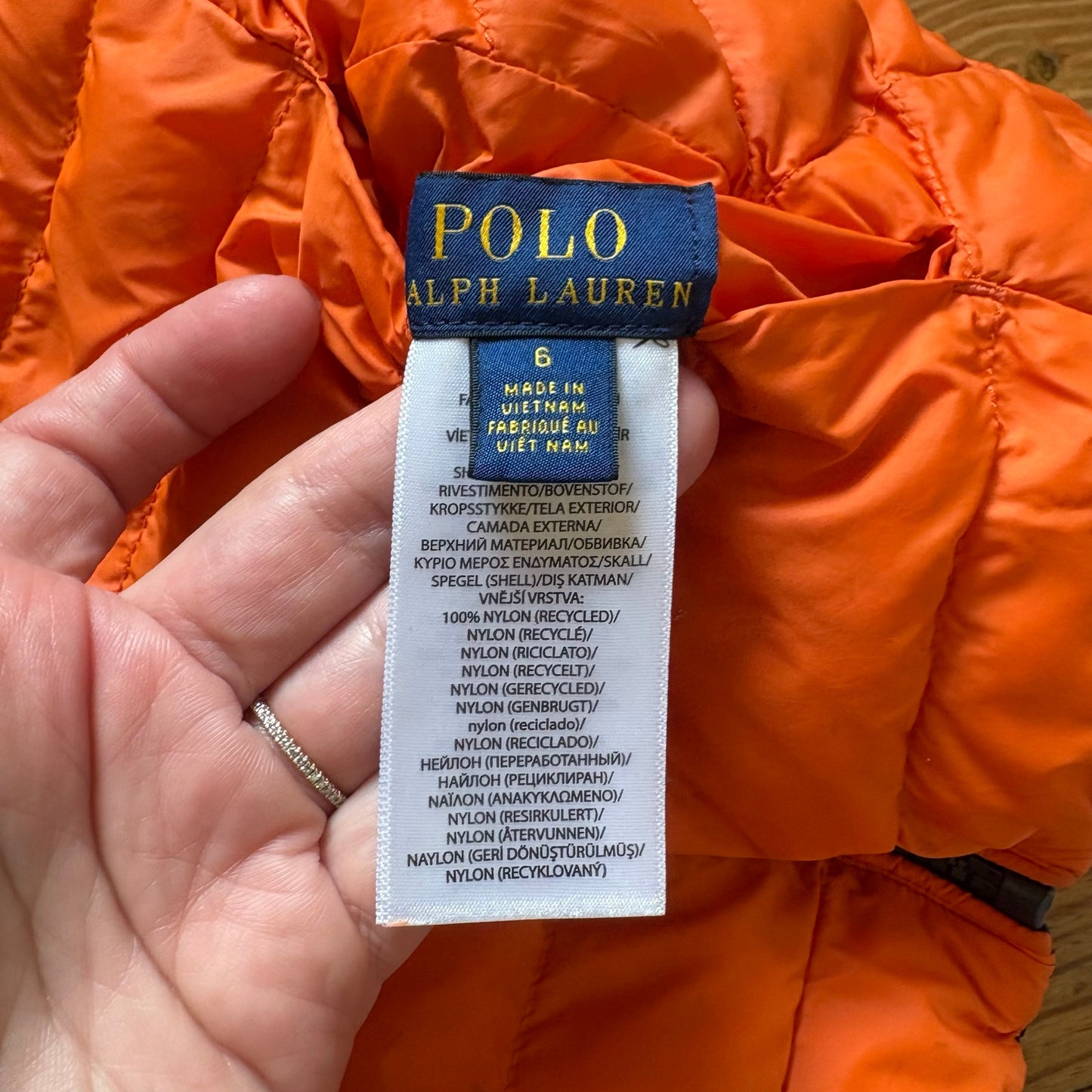 Polo Ralph Lauren reversible navy orange full zip puffer coat SIZE 6