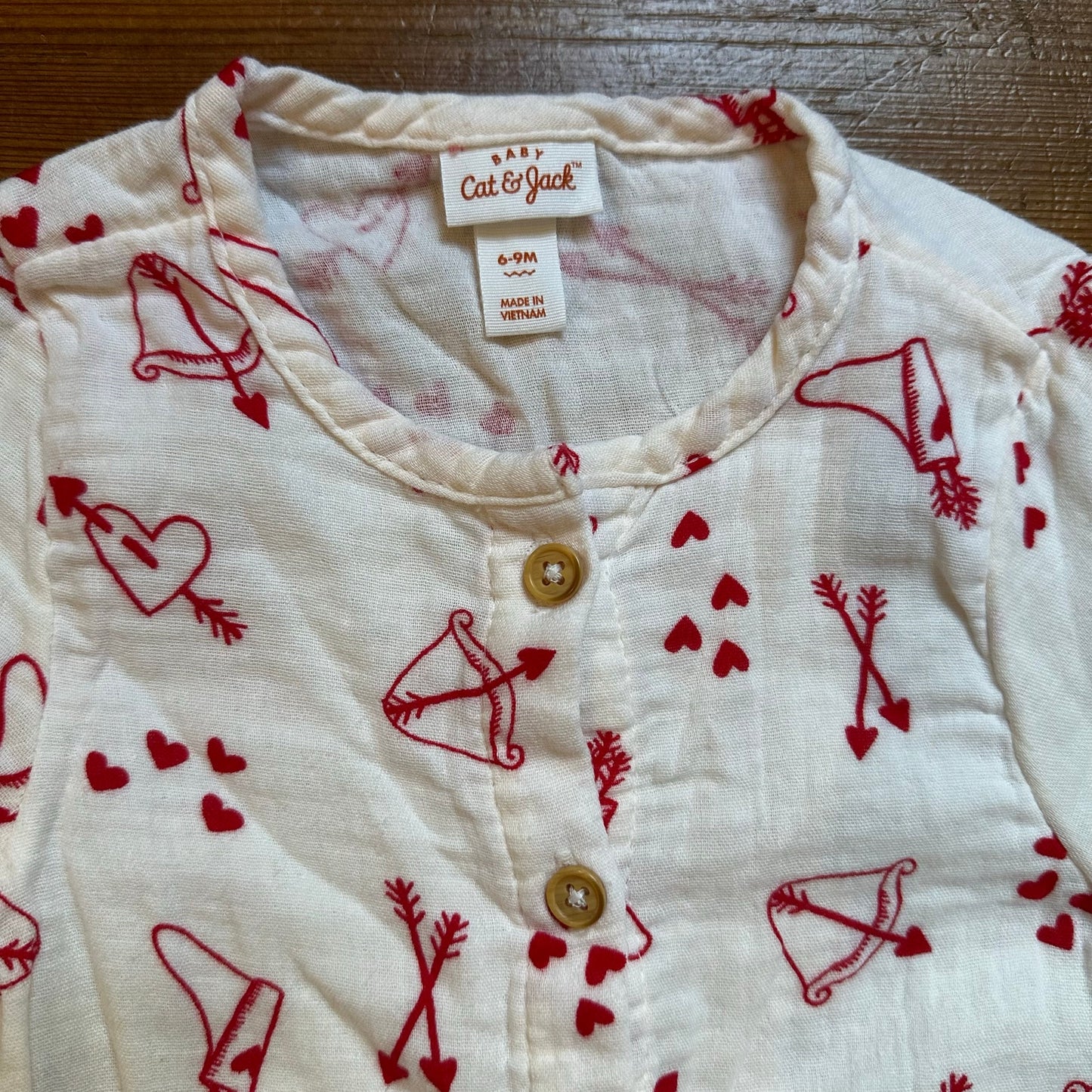 Cat & Jack white red Valentine button snap one piece SIZE 6-9M