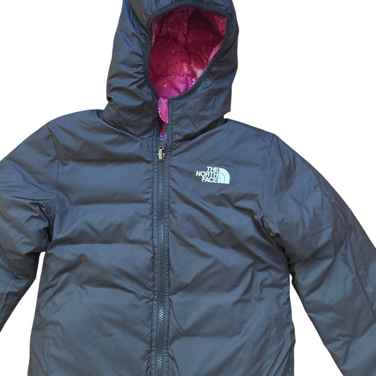 The North Face black pink reversible hooded girls puffer warm coat SIZE 10