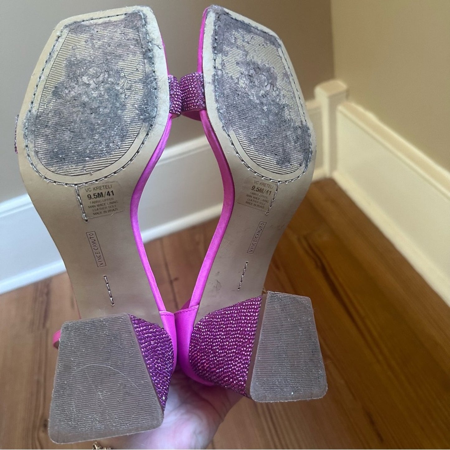 Vince Camuto hot pink rhinestone block heel ankle strap shoes SIZE 9.5