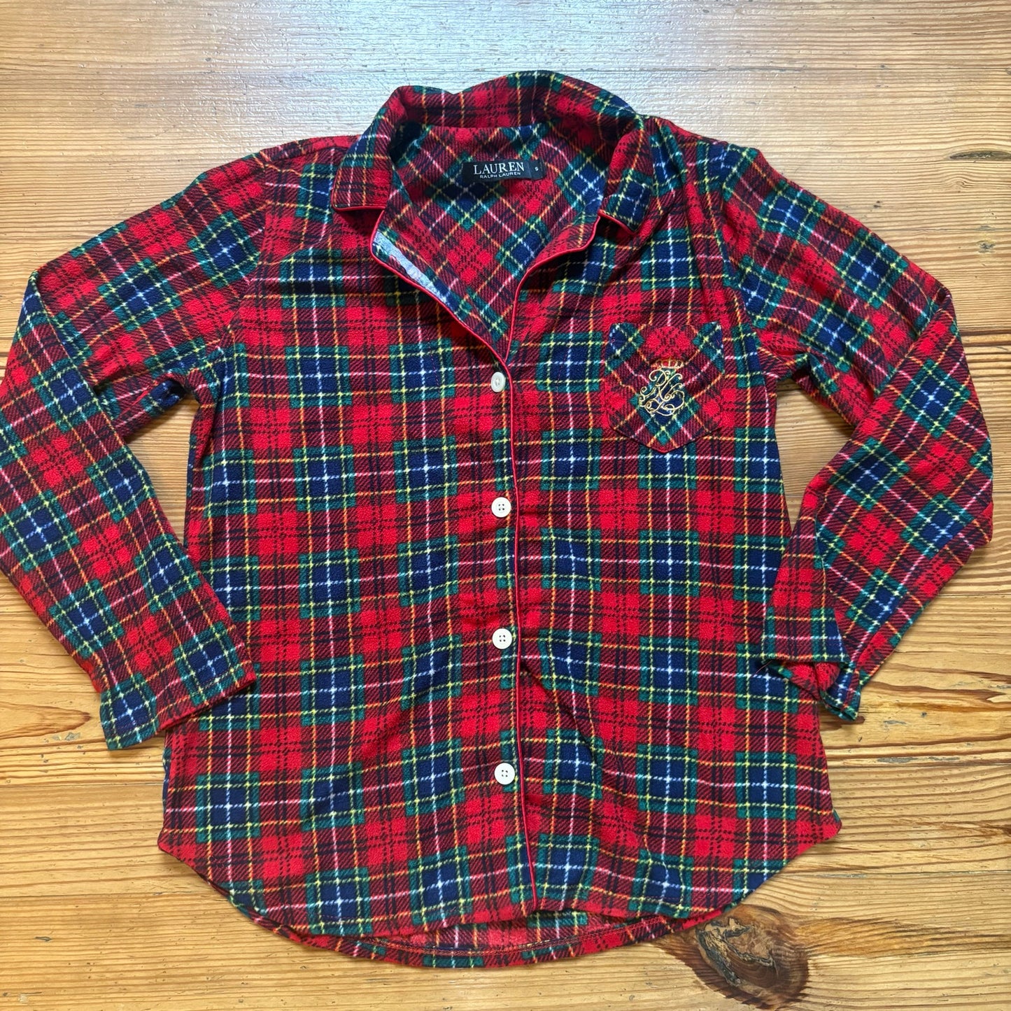 Ralph Lauren red blue plaid plaid fleece long sleeve pant sleep set SIZE S