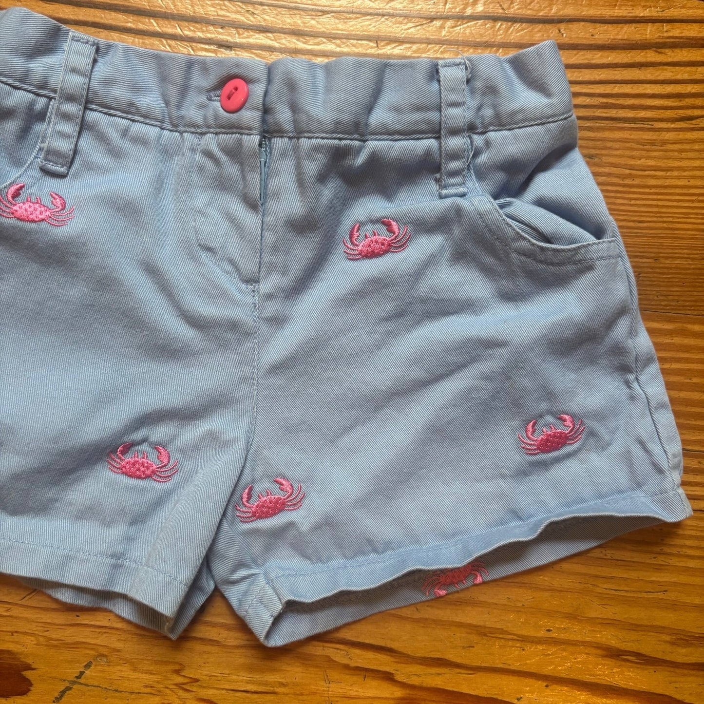 Pink light blue pink crab embroidered elastic waistband toddler shorts SIZE 3T