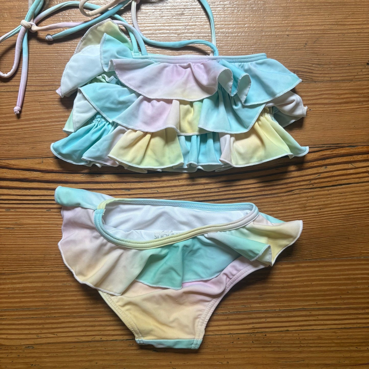 Infamous tie dyed ruffle top two piece toddler swimsuit SIZE 2