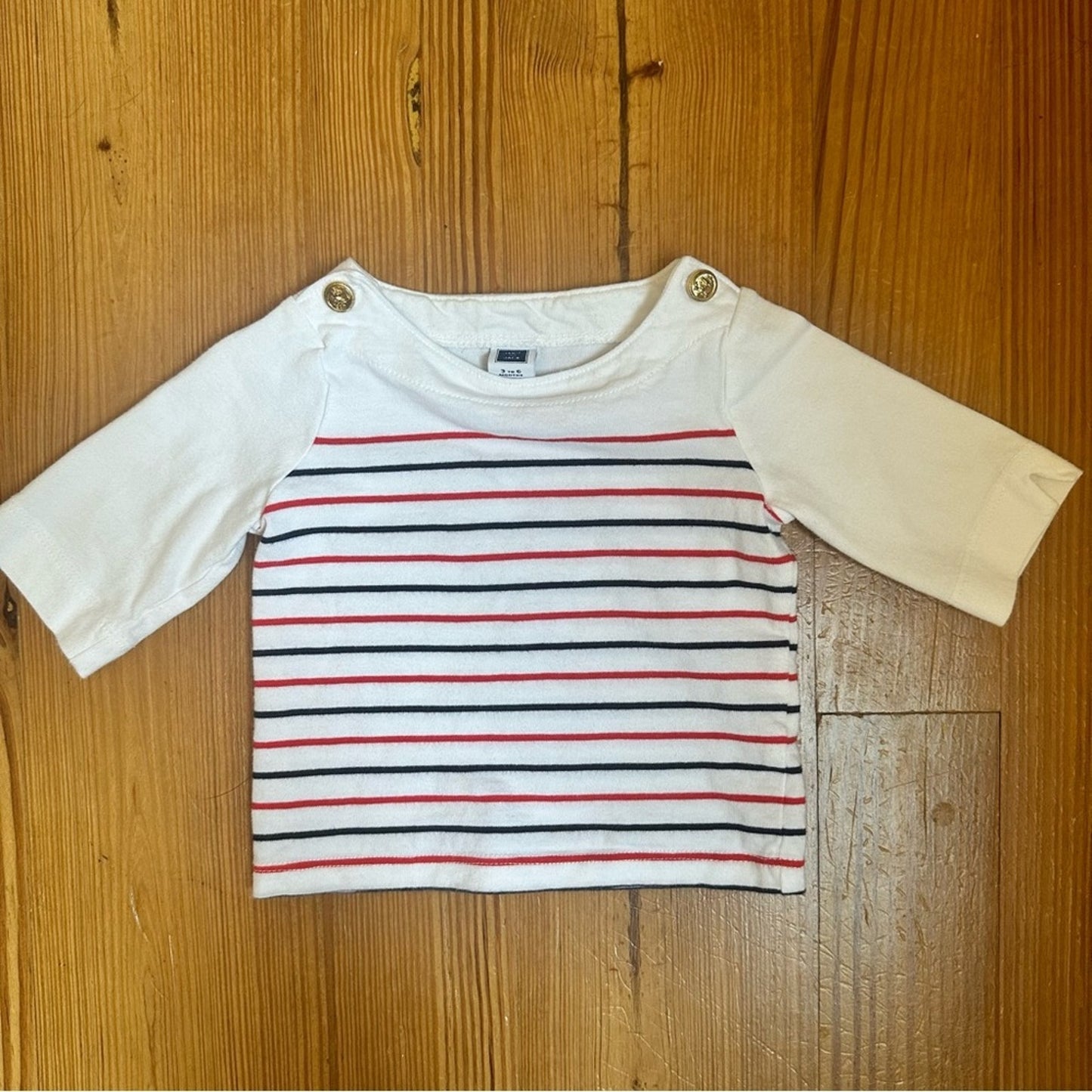 Janie and Jack red blue striped 3/4 sleeve nautical button shirt SIZE 3/6M