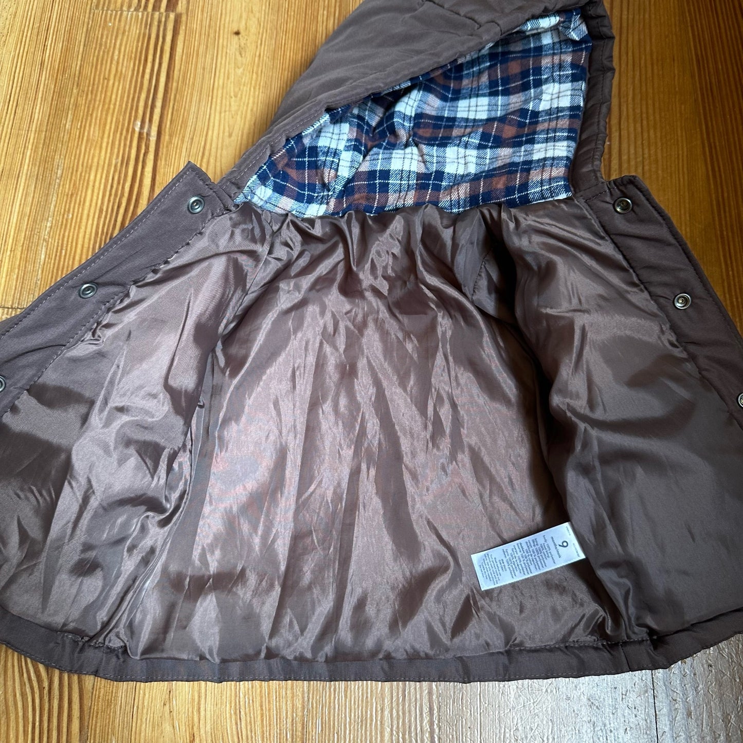 Carters brown quilted snap hooded coat SIZE 9M