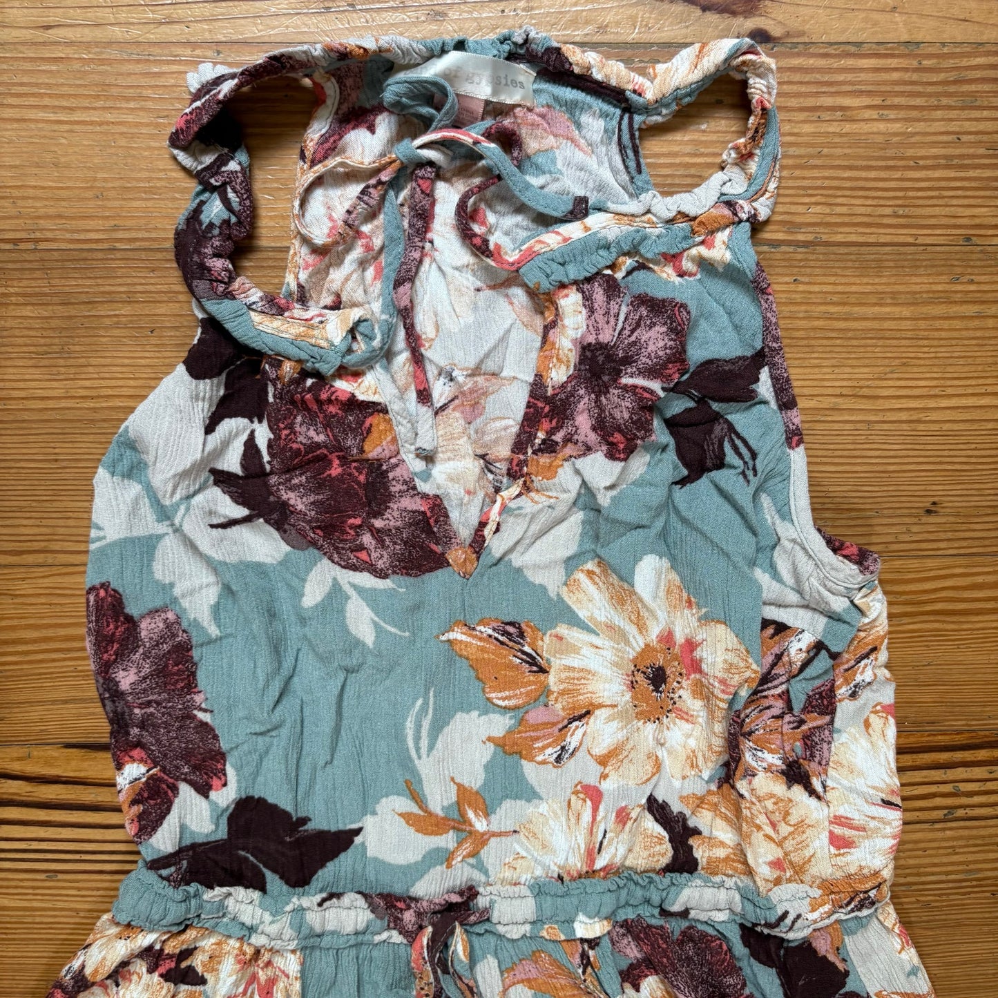 Band of Gypsies blue yellow floral boho ruffle sleeveless dress SIZE L