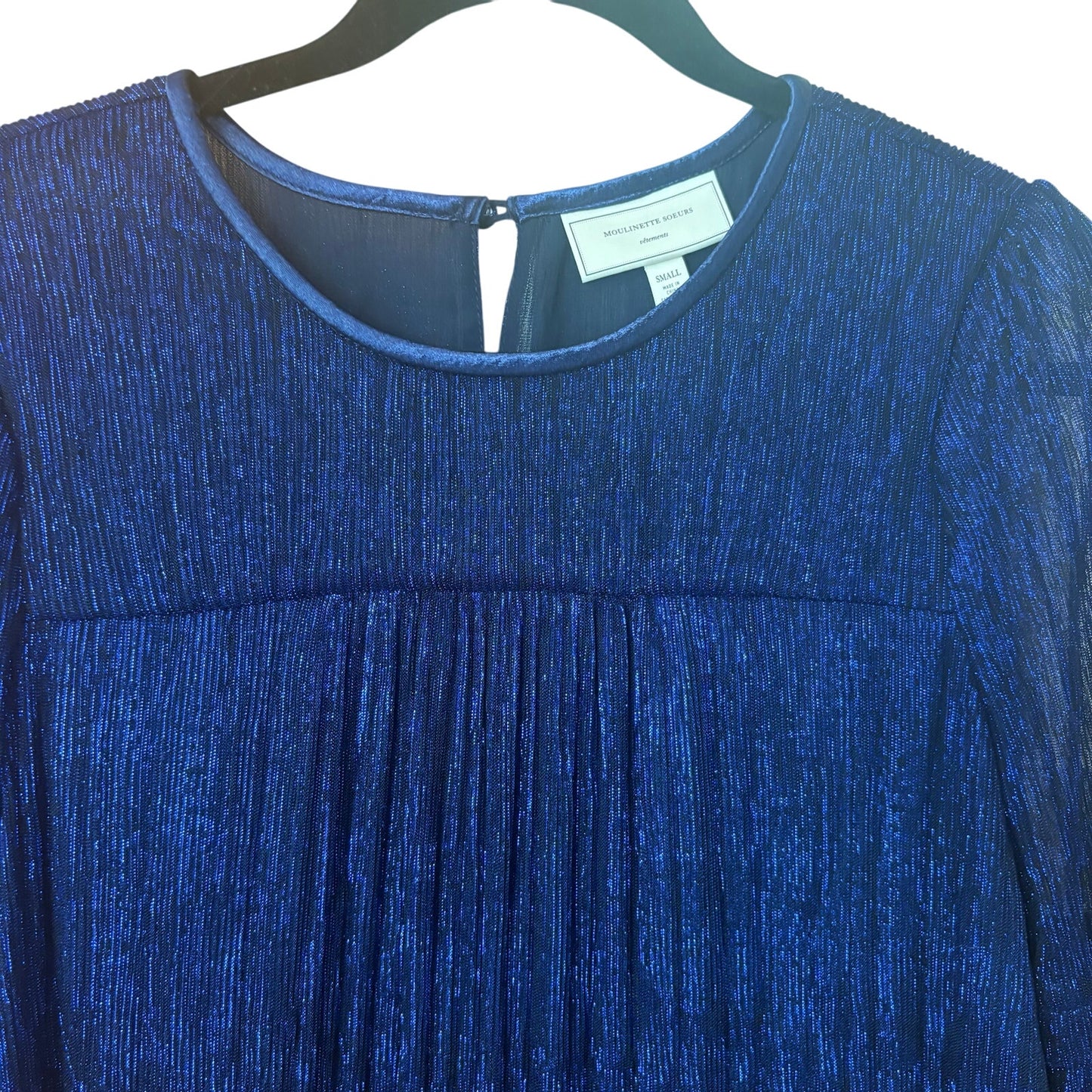 Anthropologie Moulinette Soeurs blue ruffle metallic long sleeve blouse SIZE S