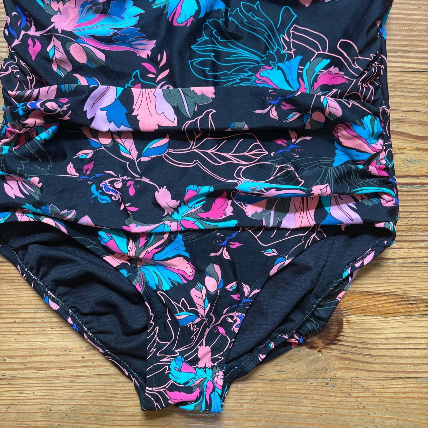 Time and Tru black neon floral padded halter top maternity one piece SIZE XL