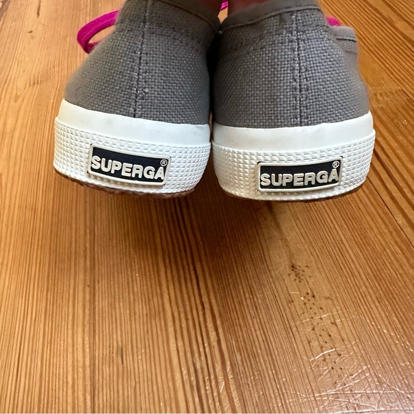 Superga gray canvas pink laces low top sneaker SIZE 37.5/ 7