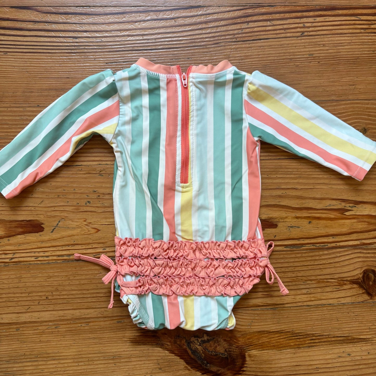 Ruffle Butts pastel striped long sleeve rah guard swimsuit SIZE 6-12M