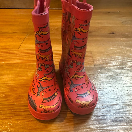 Cat & Jack pink dinosaur print pull on calf rain boots SIZE 5