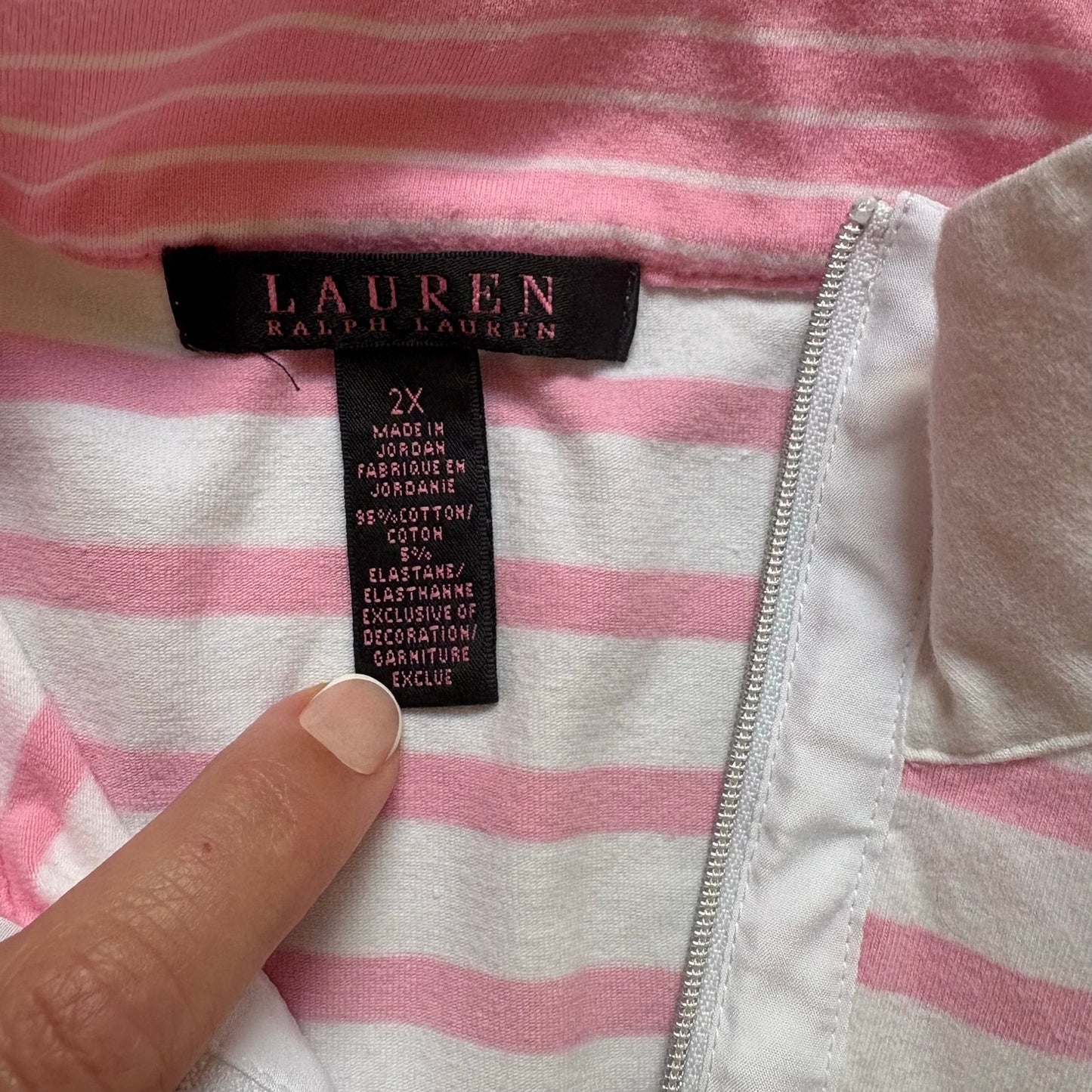 Ralph Lauren white pink striped sleeveless quarter zip tank SIZE 2X