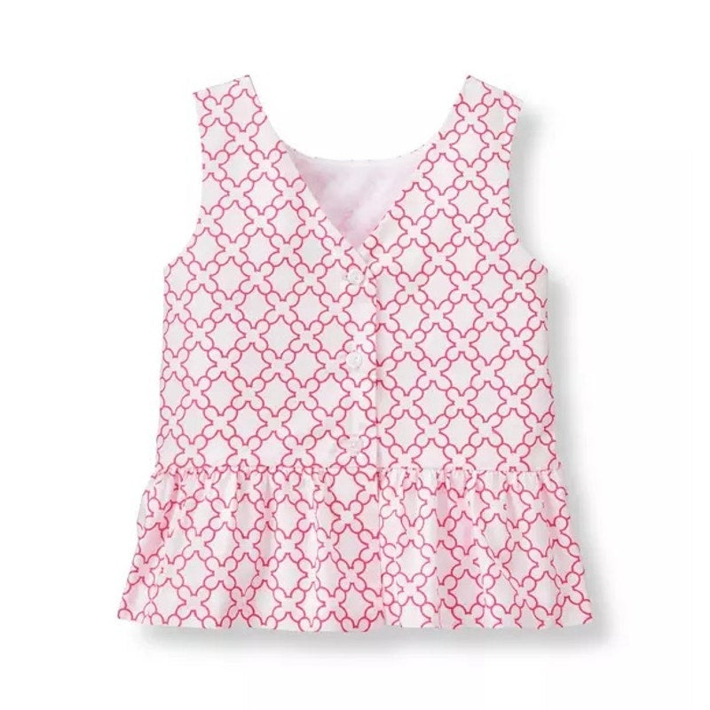 Janie and Jack pink white paradise rose geo peplum top SIZE 6