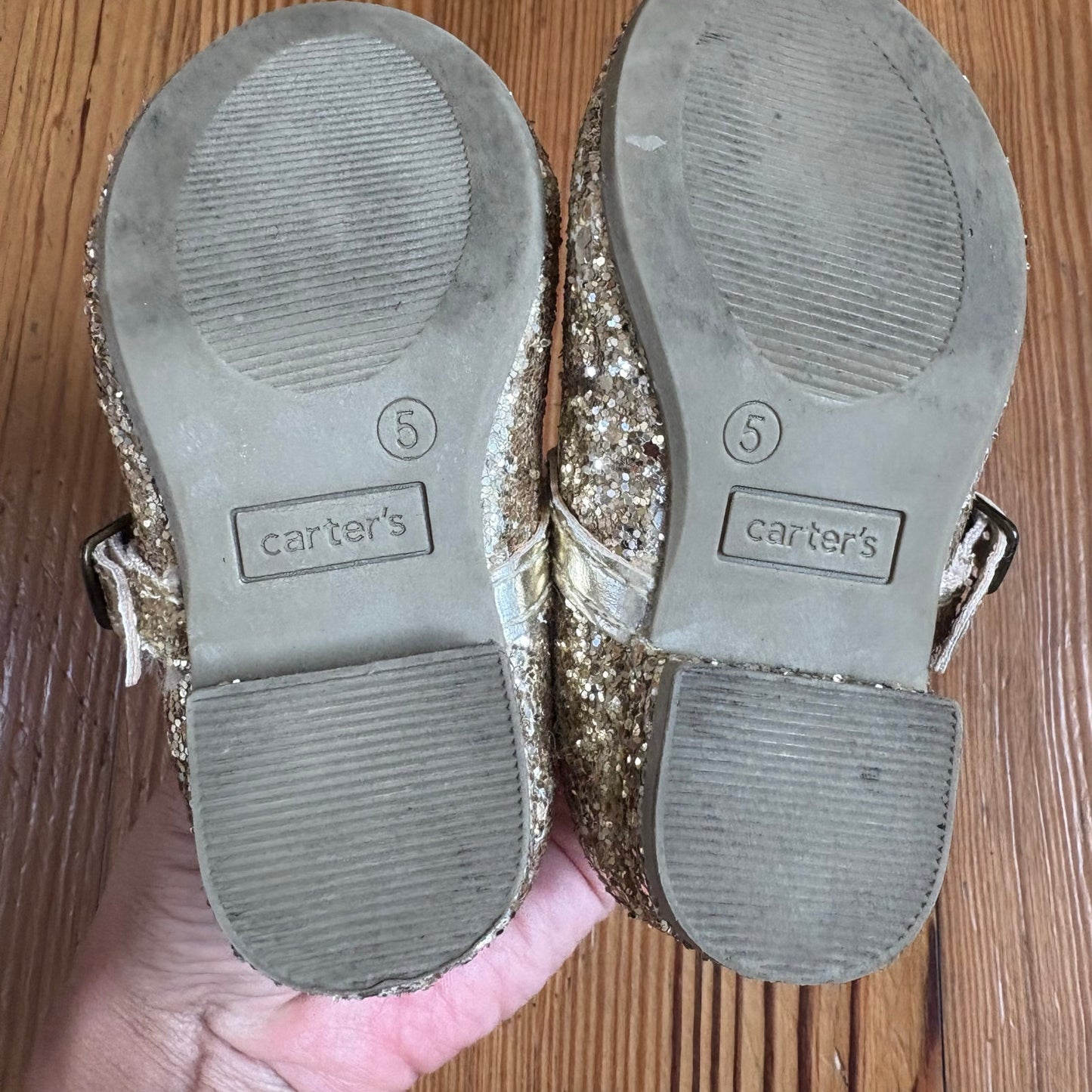 Carter's gold glitter butterfly heeled buckle mary jane toddler shoe SIZE 5