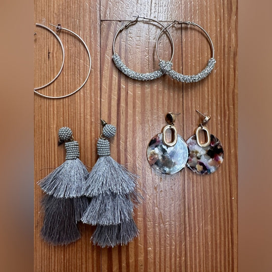 Earring lot: 3 sets of hoops, 1 pair of studs, 1 pair of tassel earrings