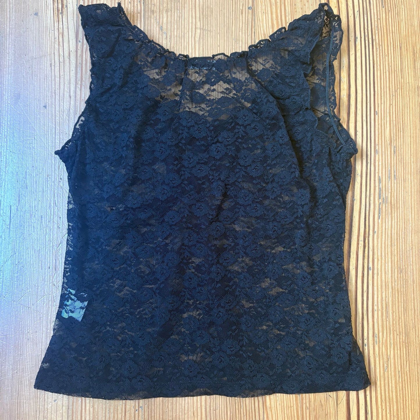 Brandy Melville black lace sheer babydoll ribbon bow tank SIZE OS