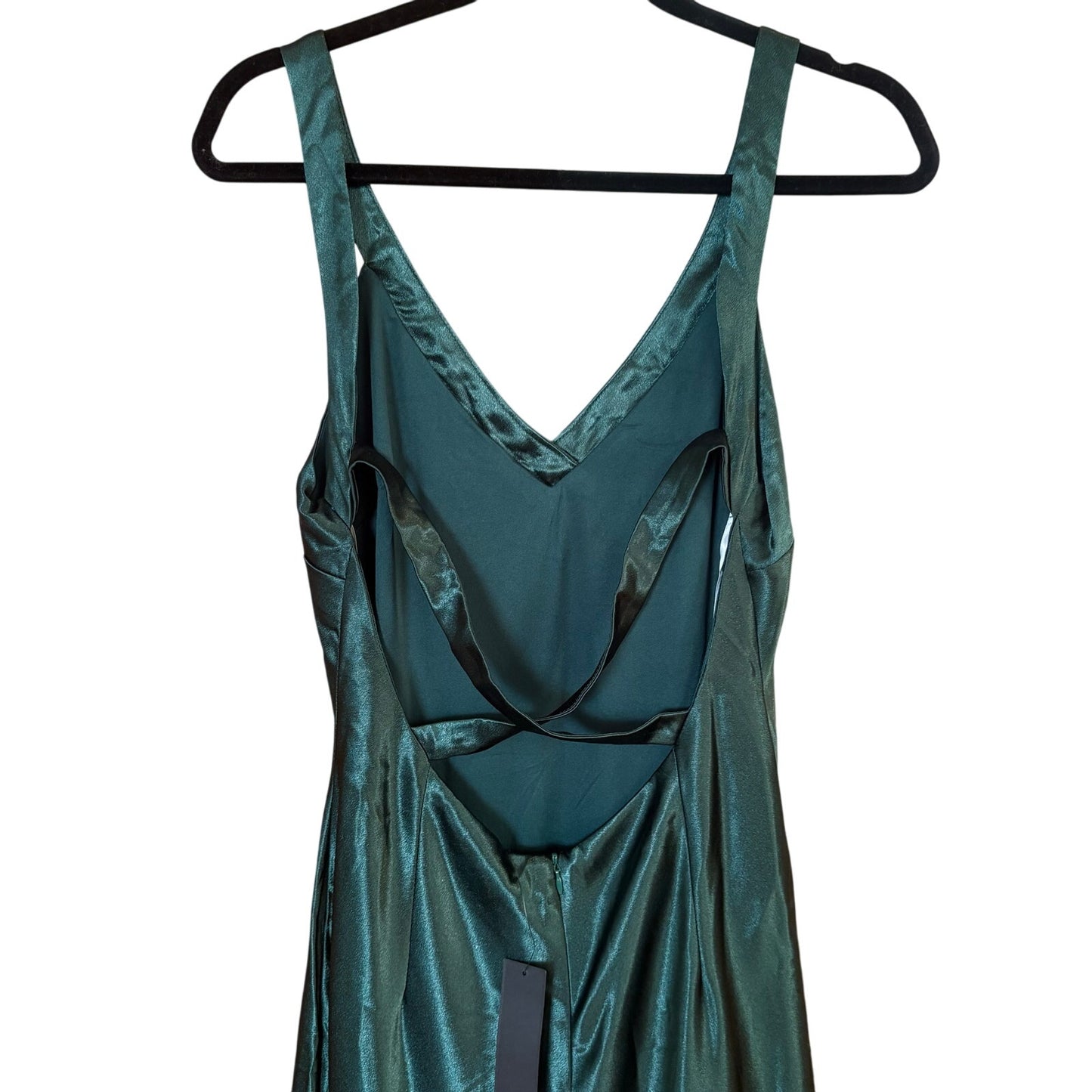 NWT Lulus dark green satin low back long formal gown dress SIZE L