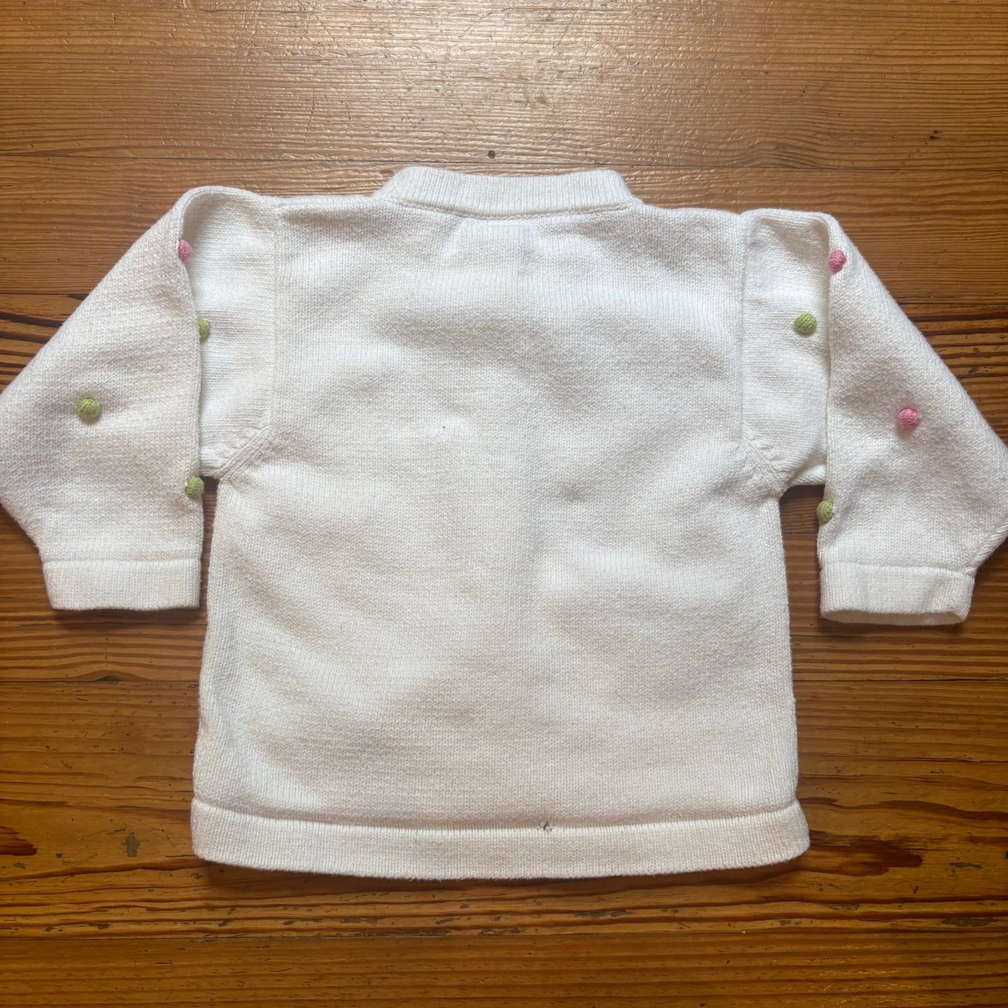Rags Land vintage white knit pom pom button cardigan sweater SIZE 3