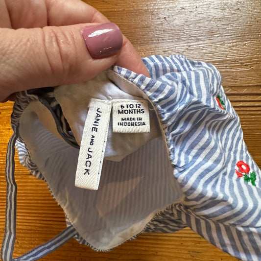 Janie and Jack blue white striped offshoulder floral embroidered shirt SIZE6-12M