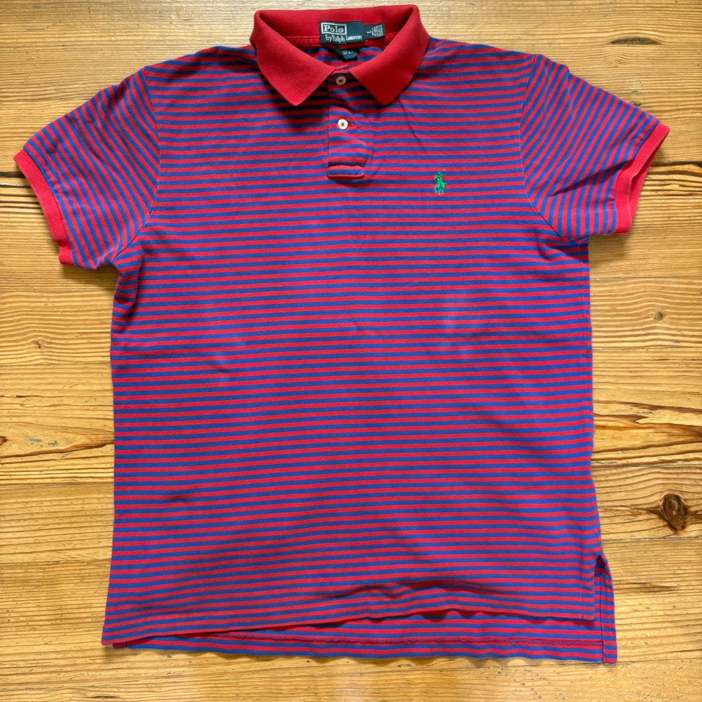 Polo Ralph Lauren red blue striped short sleeve mens polo shirt SIZE L