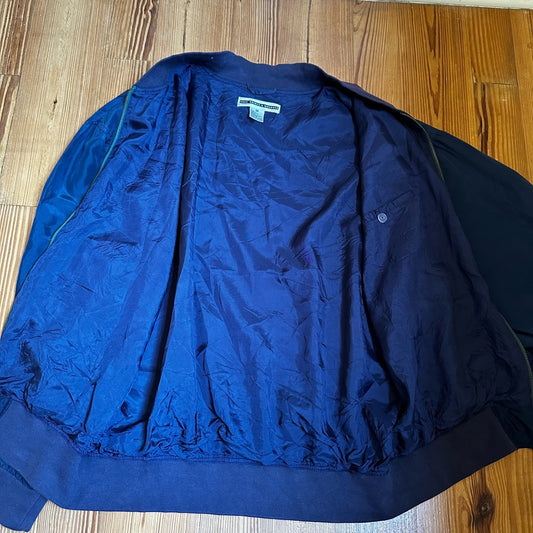 Fenn Wright Manson vintage silk navy red green full zip jacket SIZE M