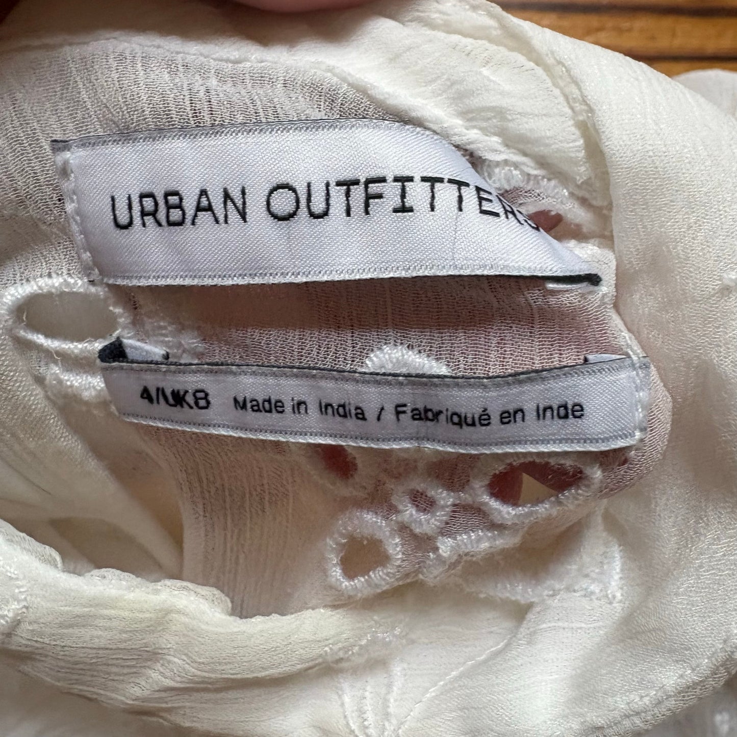 Urban Outfitters white ruffle eyelet cottage long sleeve dress SIZE 4
