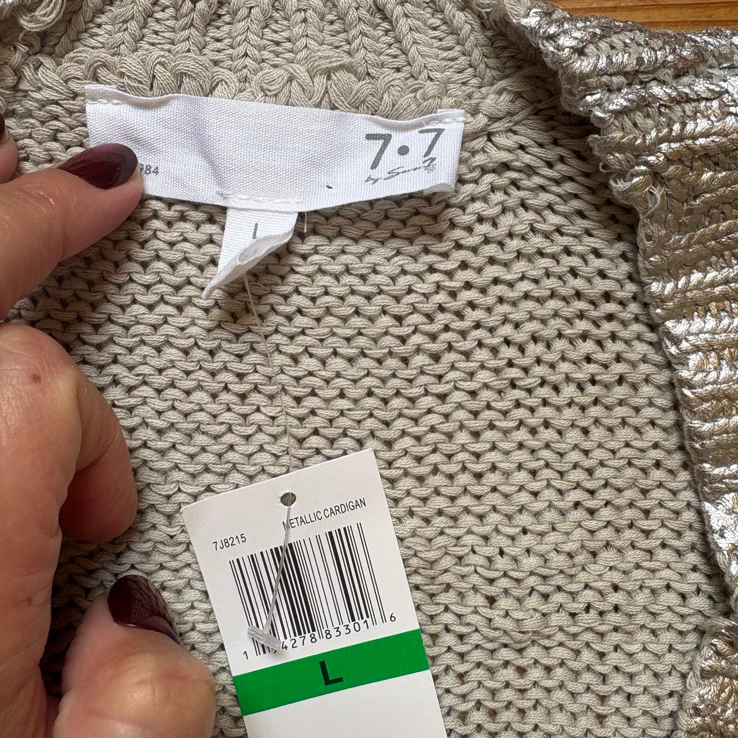 NWT Seven7 silver knit button up cardigan sweater SIZE L