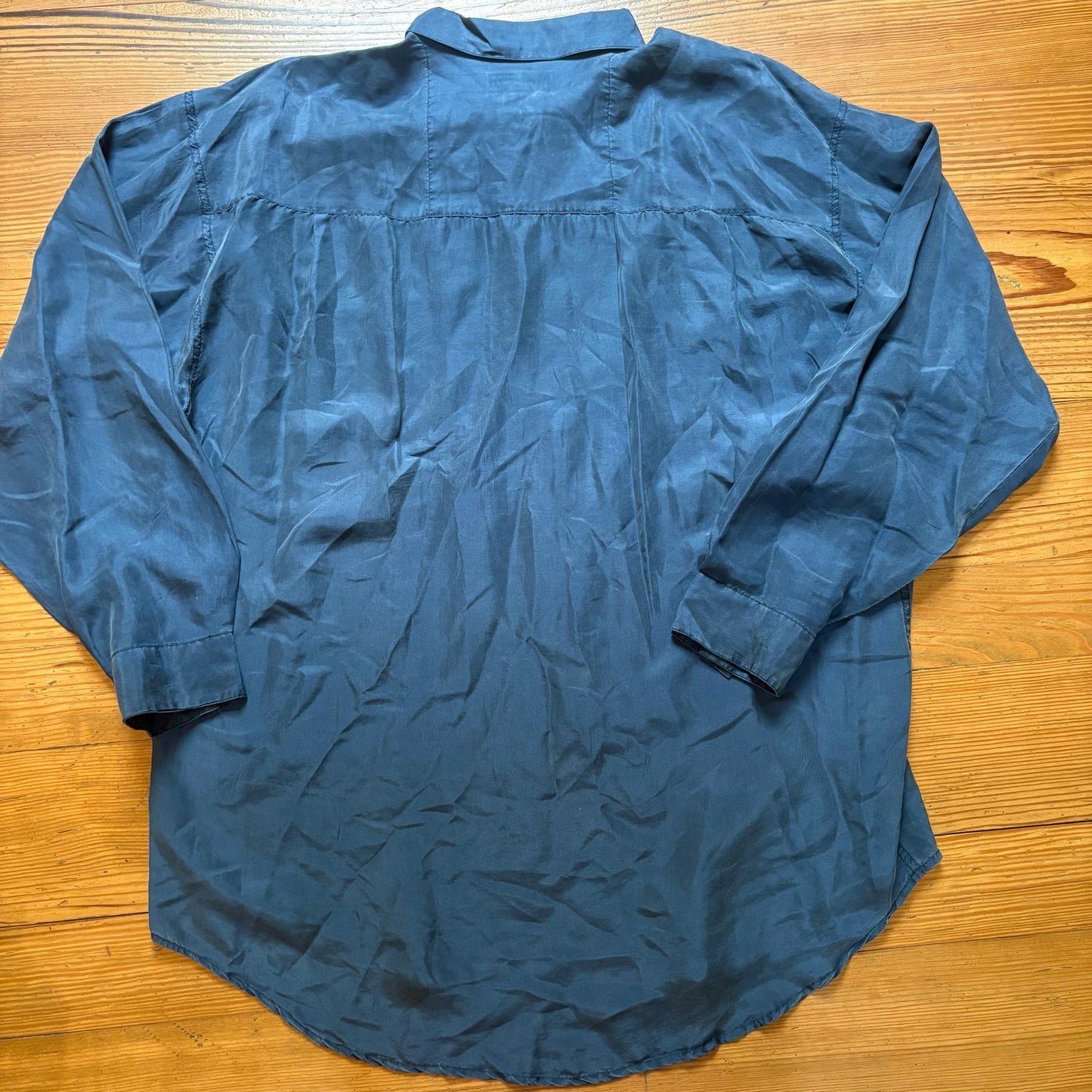 City Streets vintage blue silk long sleeve mens button up shirt SIZE L